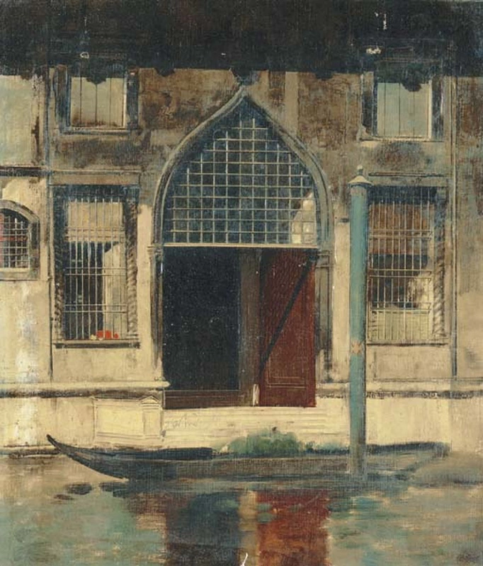 Una gondola fuori dal palazzo a Venezia